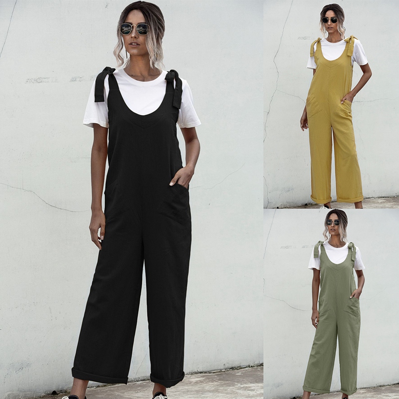 

Loose Sleeveless Jumpsuit for Women Summer Sexy Casual Jumpsuits Wide Leg Jumpsuits High Waist Pocket, Green