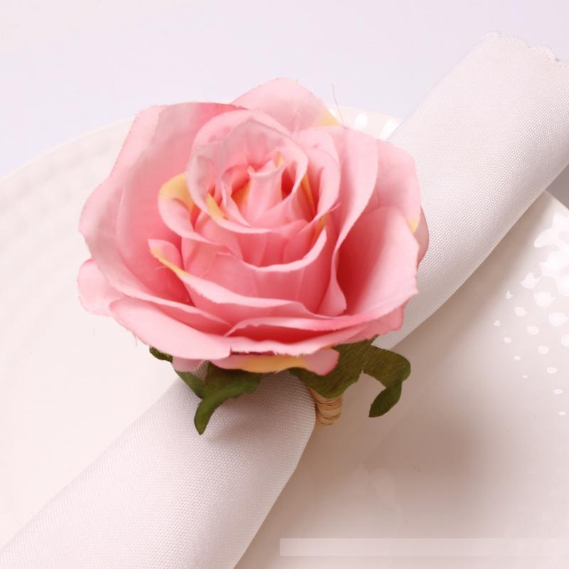 

Western restaurant imitation rose flower napkin button, wedding hotel pink fake flower napkin ring cloth ring