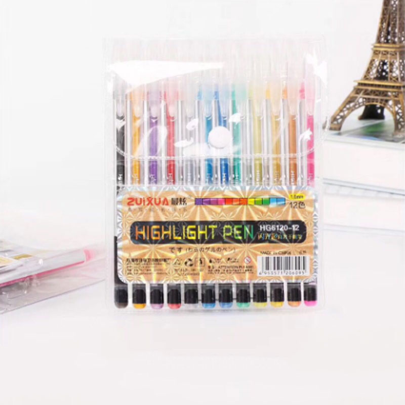 

12pcs or 24pcs/Set 12 Colors1mm Glitter Gel Pen Coloring Books Journals Drawing Doodling Painting Colored Art Markers Stationery