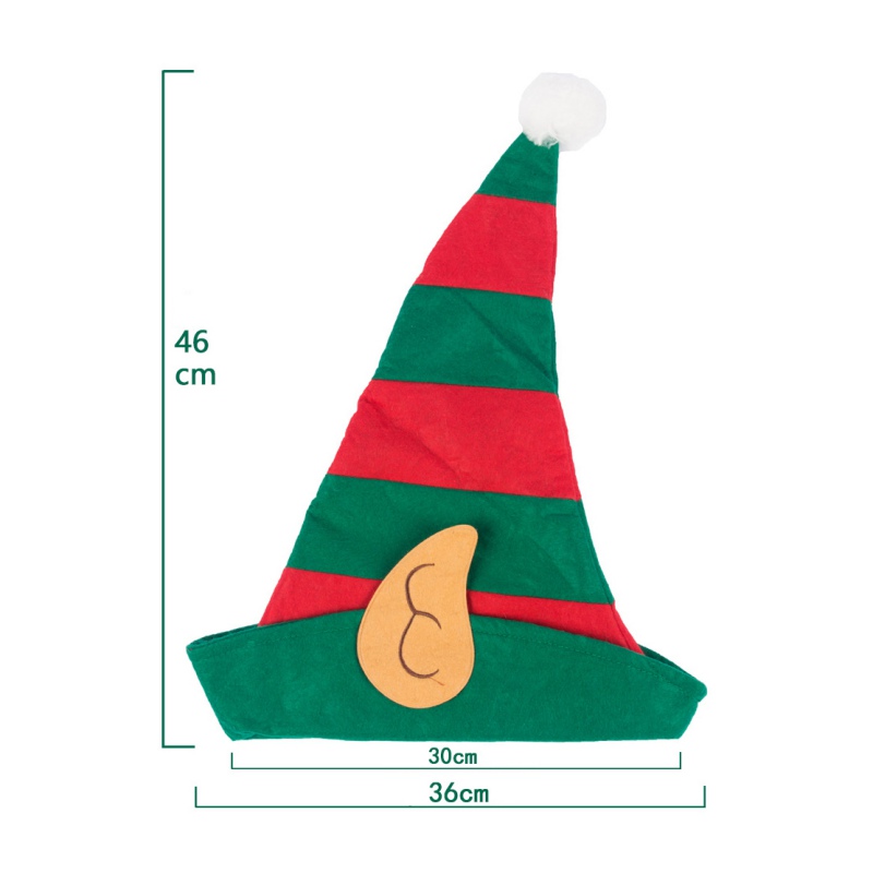 

Non-Woven Hat Red And Green Striped With White Pom Pom And Elf Ears  Fits Most