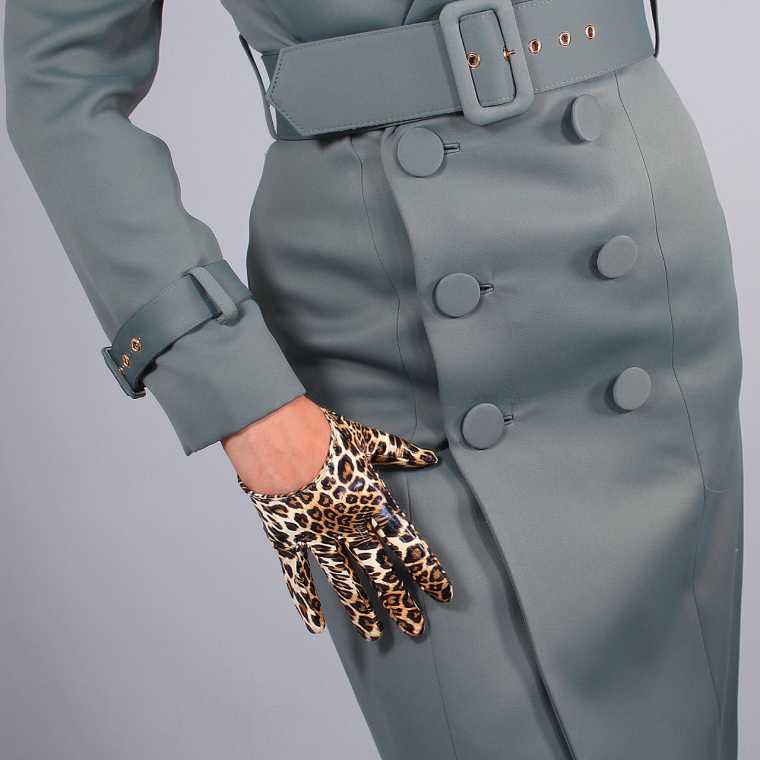 

Women's leopard print faux pu leather half palm gloves female sexy club party dress short driving dancing glove 13cm R1198