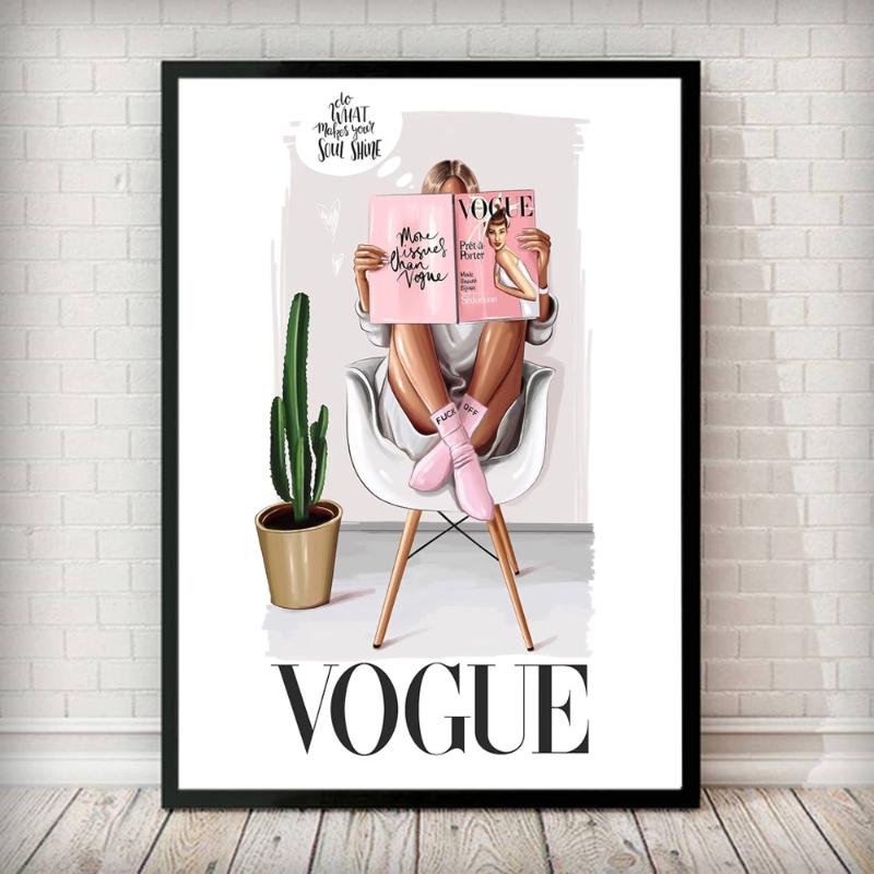 

Fashion Vogue Woman Poster Letter Nordic Wall Art Canvas Painting Paris Posters and Prints Modern Living Room Decor for Home
