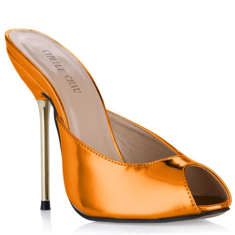 

Sexy Party Peep Toe Stiletto Iron Heel Women Slide Sandals Sandales Chaussure Femmes Talon Haut Aiguille Bout Ouvert YJ3845-FA, Pink patent