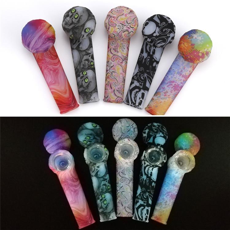 

Glow in the dark FDA Silicone Pipes glass pipe smoking pipes Color Ultimate Tool Tobacco portable hand Pipes