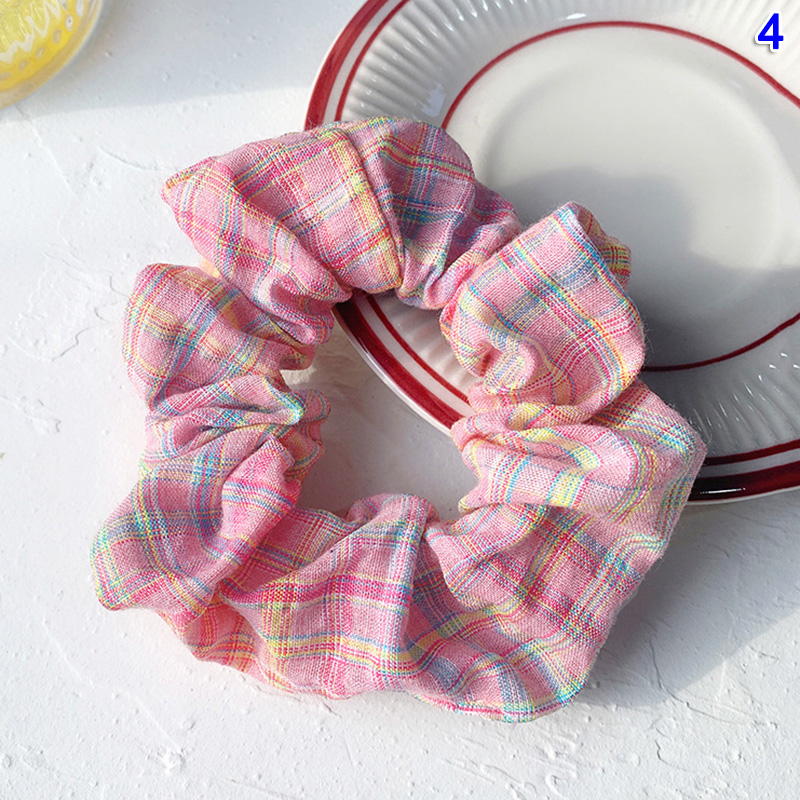 

French Large Intestine Circle Floral Plaid Hair Tie Retro All-Match Elastic Hair Rope Scrunchies For Women J9