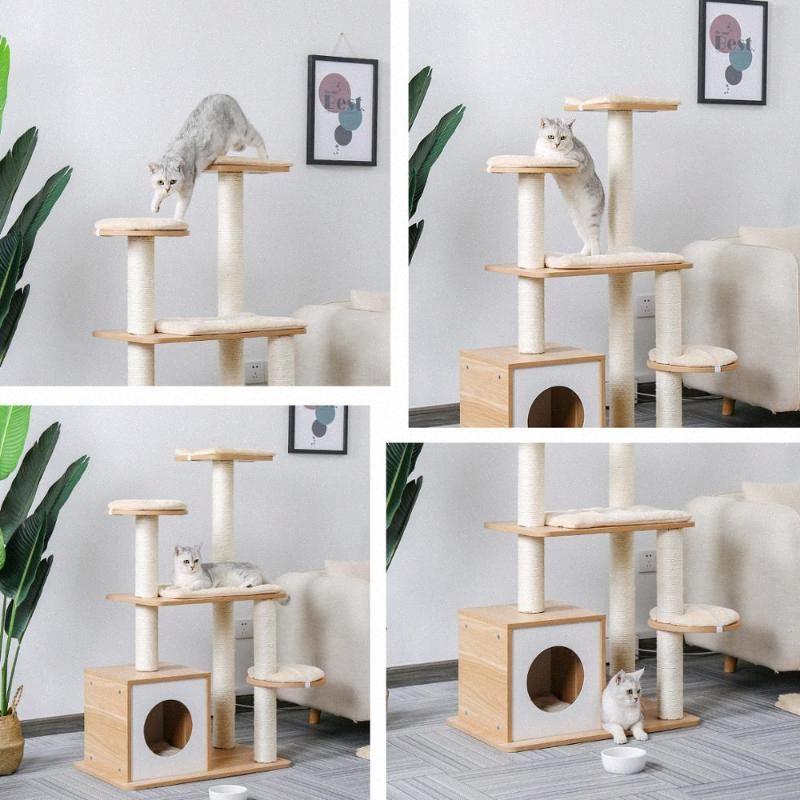 

Fast Shipping Pet Cat Tree Tower Toy Scratching Posts for Cat Wood Climbing Tree Jumping Furniture House Condo Nest A6jL#