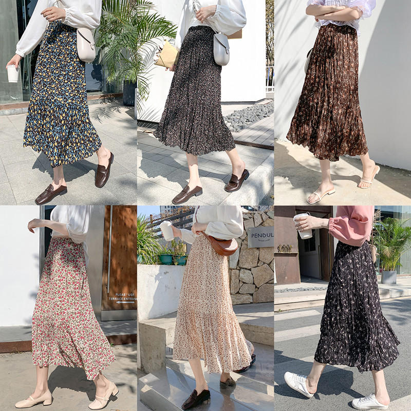 

Blackday Maxi Skirt Womens Skirts Clothing High Waist Red Harajuku Sale Items Vintage Streetwear floral Boutique Chiffon flowy Sale Items, Blue