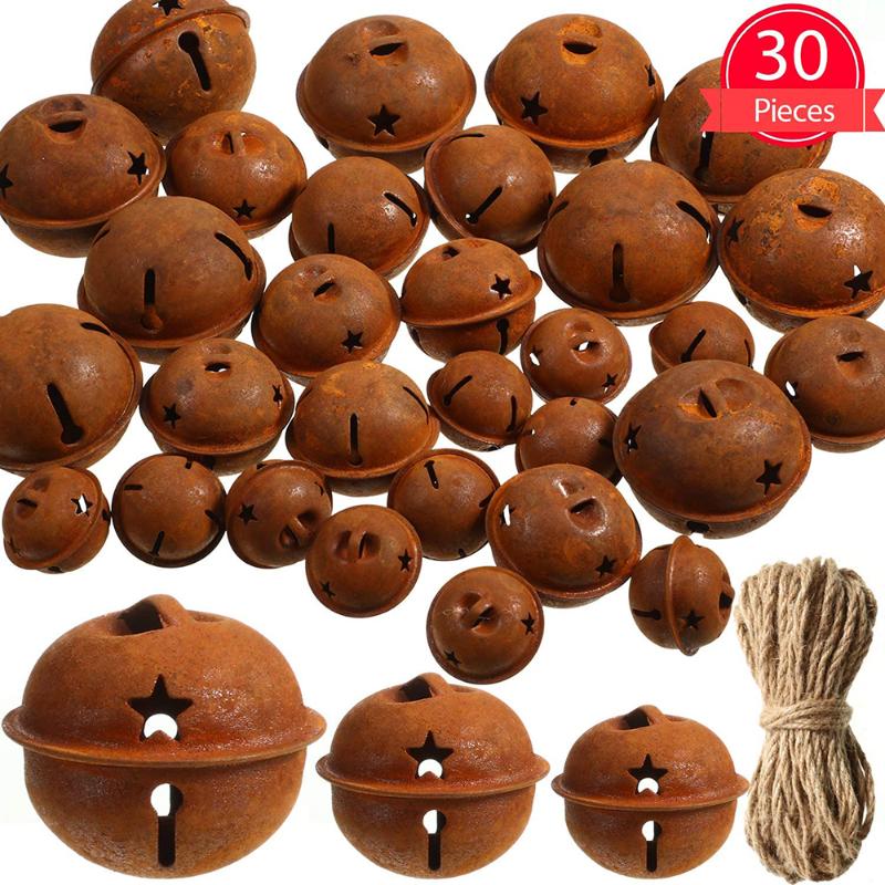 

Vintage DIY Christmas Decoration Bell Craft Tool 30 Bell + 10Meter Rope Cross Rusty Antique 4CM Bells Garland Accessories