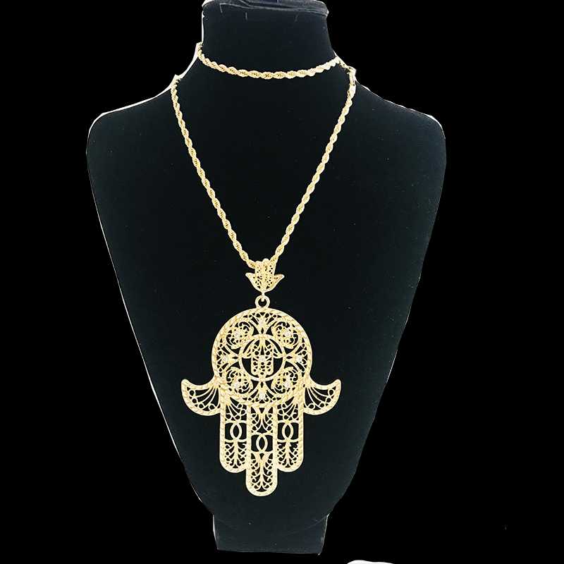 

New Vintage Brand Design Gold Luck Hamsa Pendants Necklace Luck Fatima Hand Palm Necklace