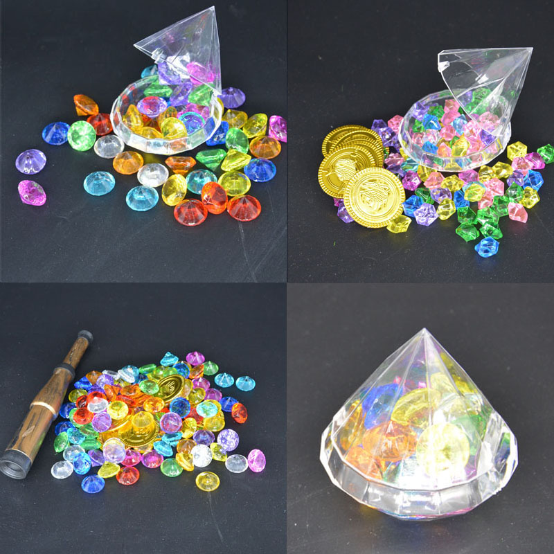 

Treasure Hunting Box Children Treasure Box Retro Plastic Toy Gold Coins and Pirate Gems home decor birthday