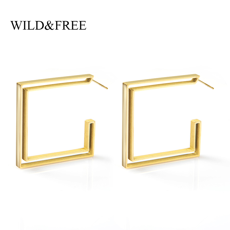 

Wild&Free Gold Geometric Hoop Earrings For Women Hollow Heart Star Triangle Square Shape Open Earrings Fashion Jewelry Party