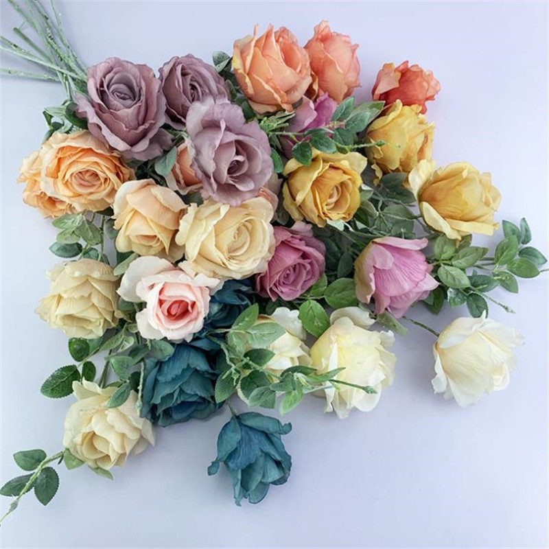 

10Pcs Fake Single Stem Tufting Rose (3 stems/piece) 33.46" Simulation Autumn Roses for Wedding Home Decorative Artificial Flower, 01