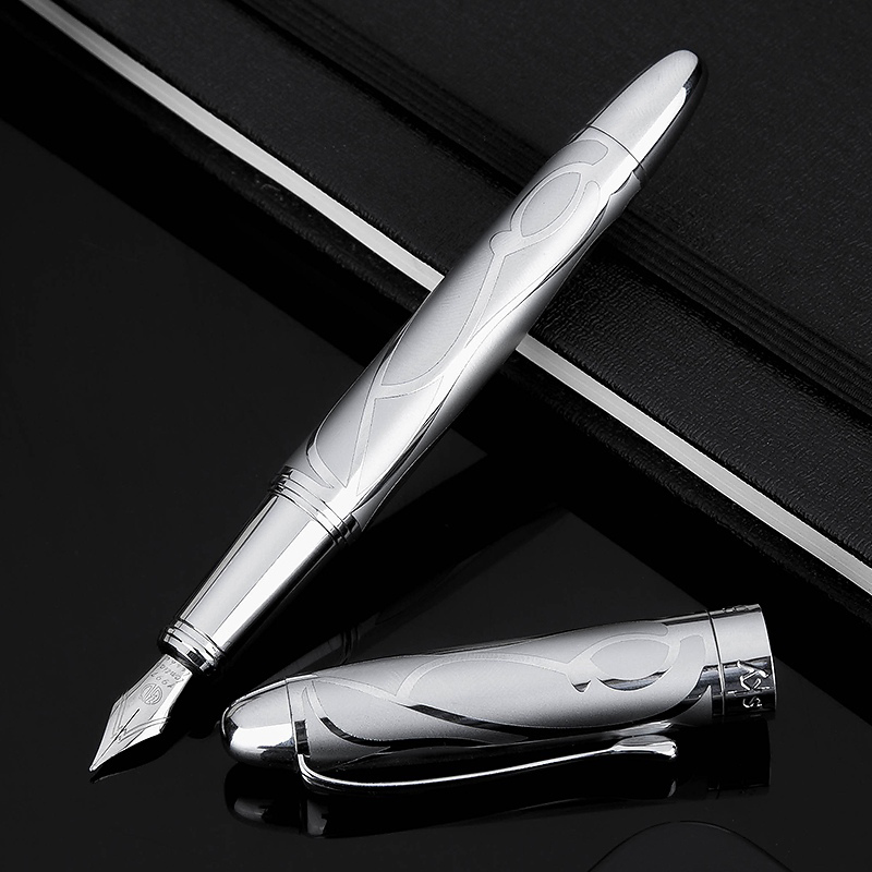 

1Pcs HongDian 5010 Metal Silver Business Fountain Pen Beautiful Embossed Signature Pen EF/F Iridum Nib Writing Gift Ink, Red