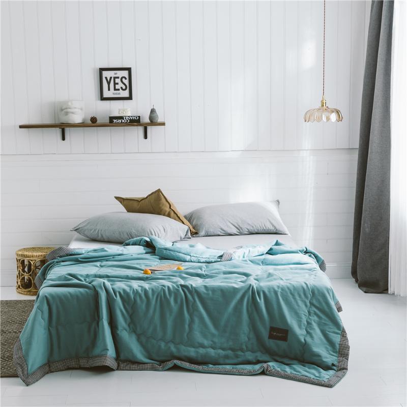 

Solid Colors Quilted Air Conditioned Duvet Thin Washable Cotton Blanket Bedspread Travel Nap Bed Quilts Summer Quilt for Adults, No.02