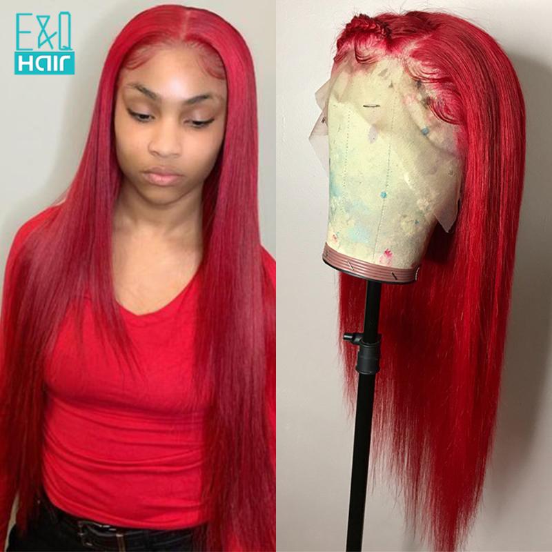 

99J Burgundy Red Part Wig Straight Lace Front Human Hair Wigs For Women Pre Plucked Brazilian Remy Transparent Lace Wig 180%, As pic
