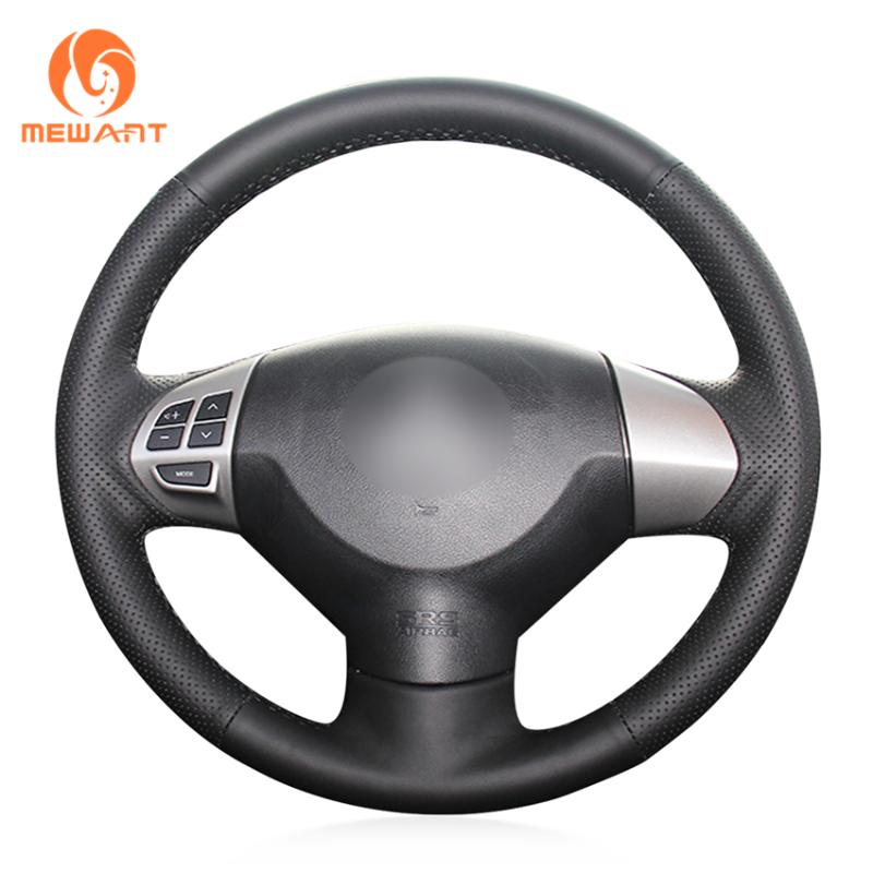 

MEWANT Black Genuine Leather Hand Sew Car Steering Wheel Cover for Mitsubishi Lancer X 10 Outlander ASX Colt C- Crosser