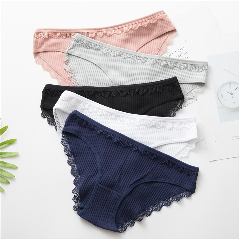 

New Sexy Lace Women's Underpants Soft Cotton Panties Girls Solid Color Briefs Breathable Panty Lingerie Female Underwear, S2-3