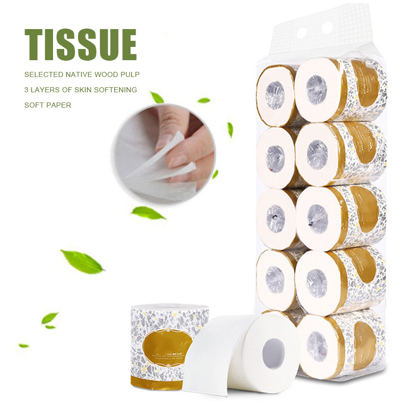 

10 Rolls Toilet Paper 3-ply Bath Tissue Bathroom White Soft for Home Hotel Public J55