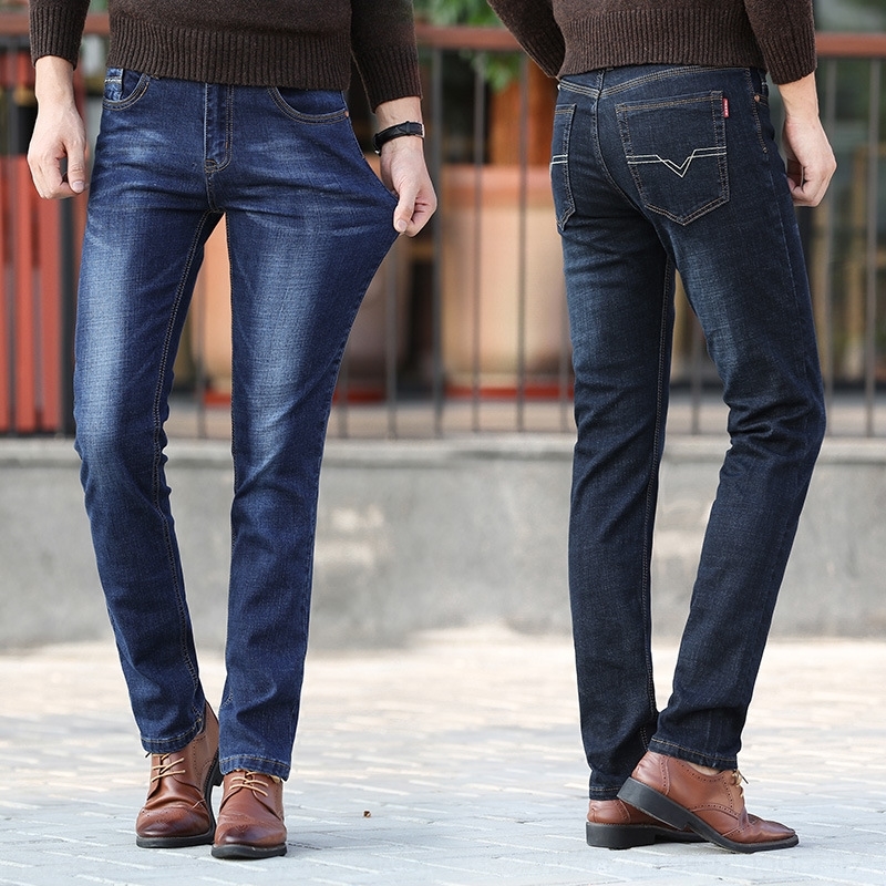 

PdKH6 four-season men's pants jeans and jeans youth straight slim pants casual Korean style trendy kBjAD stretch, Blue