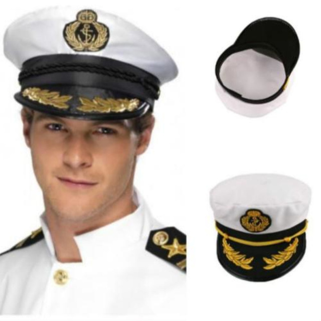 

Vintage Adult Party Fancy Dress Unisex White Adjustable Skipper Sailors Navy Captain Boating Hat Cap