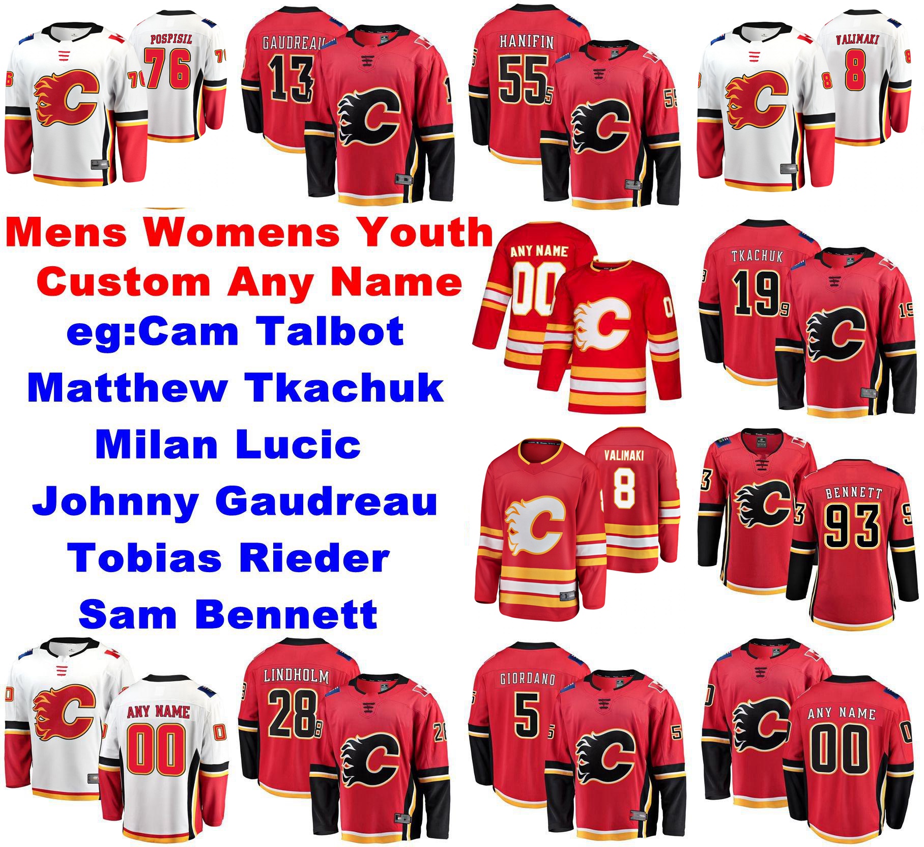 

Mens Custom Calgary Flames Jerseys Alexander Yelesin Jersey Milan Lucic Matthew Tkachuk Johnny Gaudreau Rittich Ice Hockey Jerseys Stitched, Youth white away