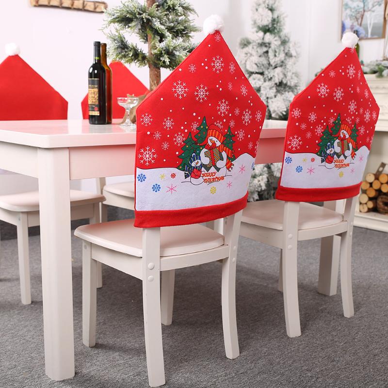

4 PCS Chair Cover Dinner Dining Table Santa Claus Snowman Red Cap Ornament Chair Back Covers Christmas Decor New Year Supplies