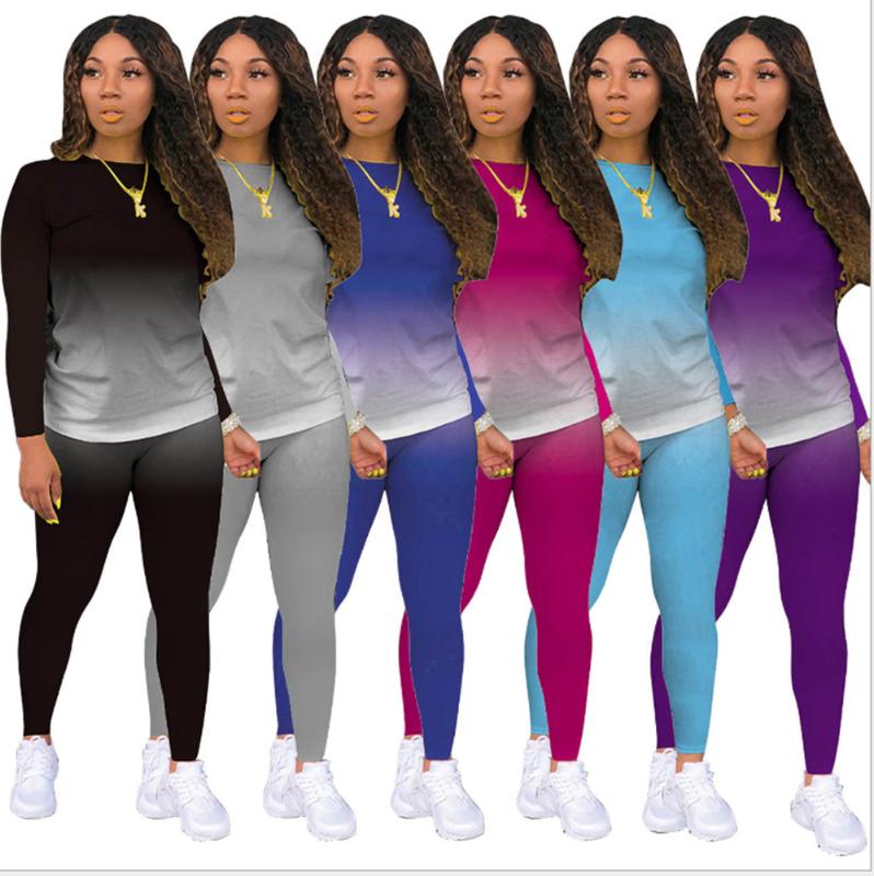 

Richietrade Women Sports Suit Two Pieces Set Long Sleeve O Neck Top Long Pants 2 Pieces Set Elastic Tracksuit Print Outdoor Wear, Red