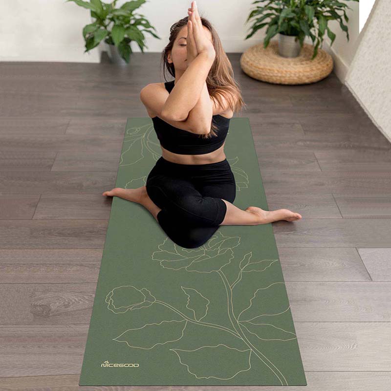 

1.5mm Natural Rubber Yoga Mat Pilates Yoga Print Fitness Mat Suede Gym Sports Pad Antiskid Dance Training Blanket Towel Bag, Green