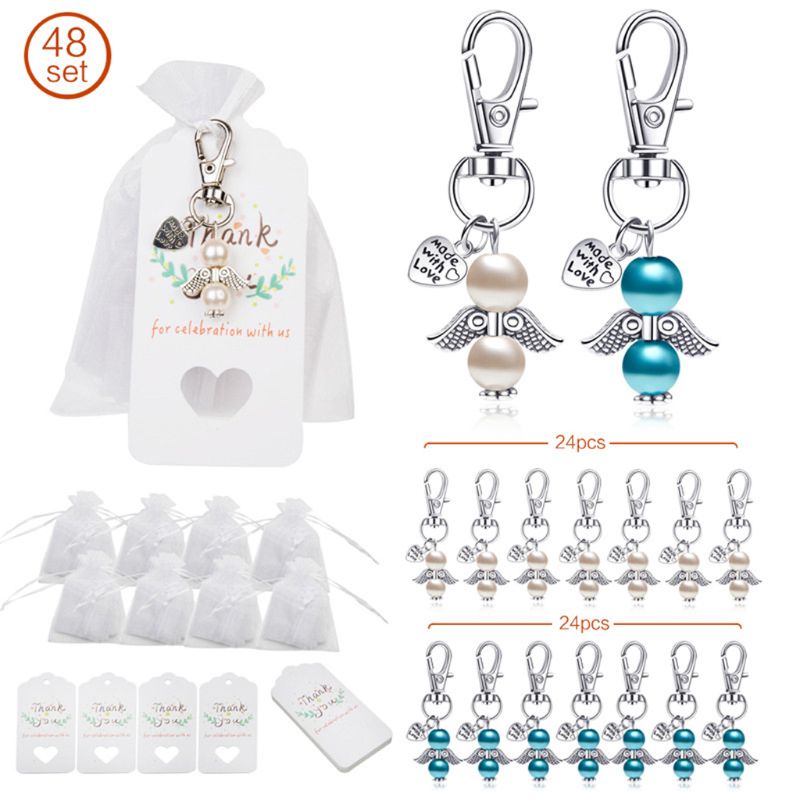 

48pcs/set Angel Favor Keychains Keyring Thank You Kraft Tags Candy Bags for Baby Shower Wedding Gifts for guests Party Decoratio