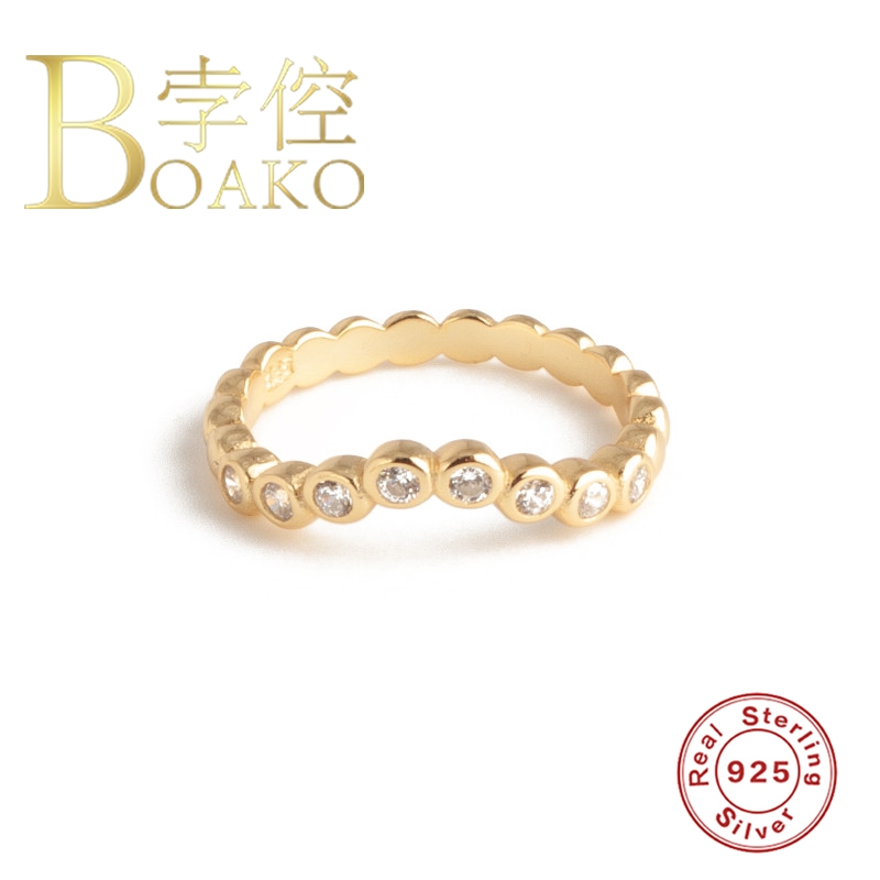 

BOAKO 925 Sterling Silver Rings For Women Men Wave Edging Zircon Finger Ring Love Anillos Mujer Luxury S925 Jewelry Pendientes