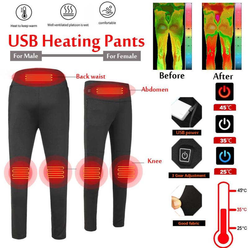 

6XL Women Men Winter Outdoor Hiking Heating Trousers 3Gear Slim USB Charging Heated Pants Skiing Electric Heated Pants Trouse