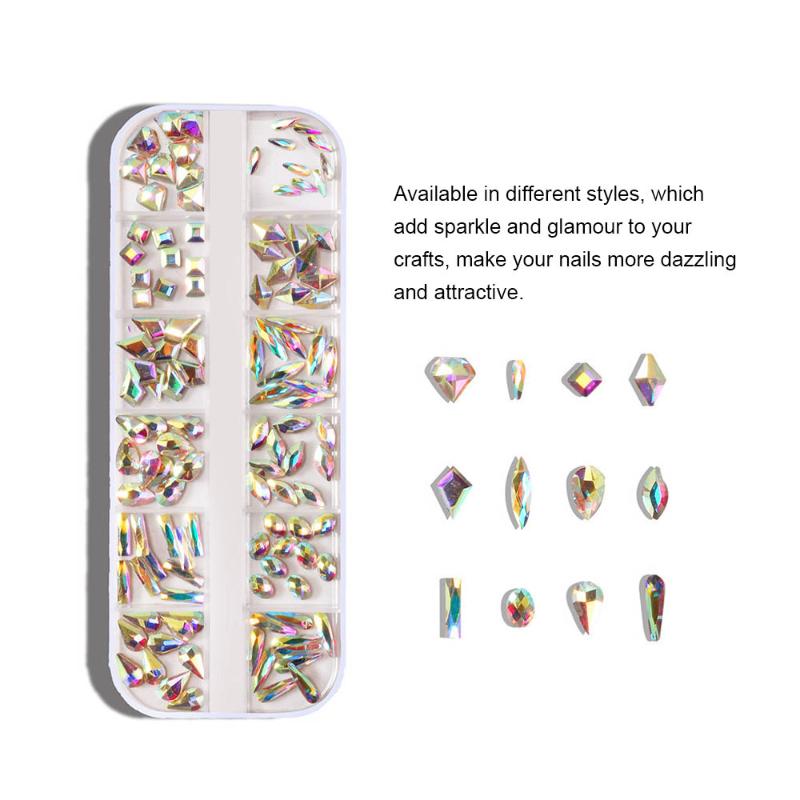 

Multi Size Glass Nail Rhinestones Crystal Gems Pencil Pen 3D Decorations for DIY Manicure Nail Art Decorations with Tweezers