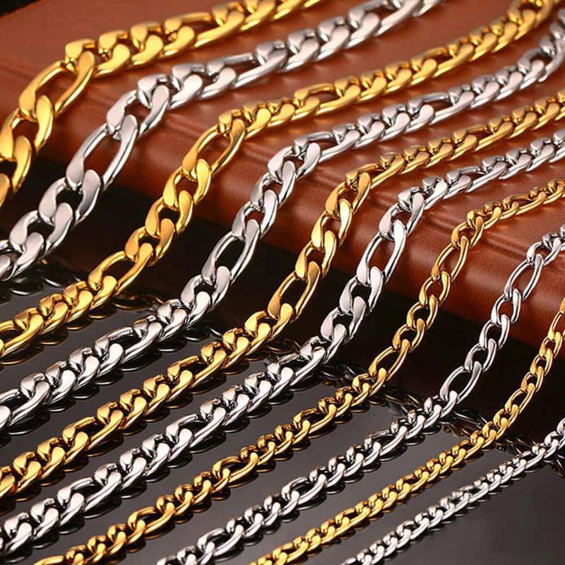 

10pcs/Lot 316L Stainless Steel Men Women Chains High Polished Necklace Jewelry Accessories Gold Steel 3.5mm/5mm/7mm 60cm