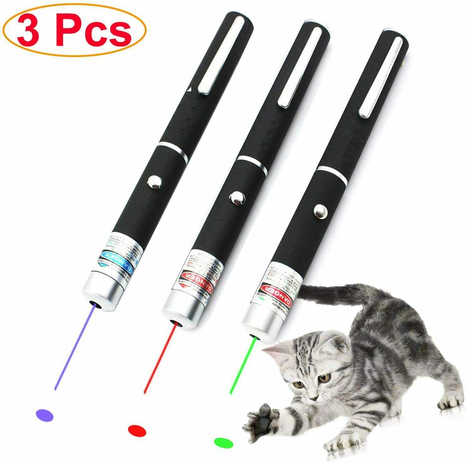 

3PCS Portable Teaching 900Miles Green&Red&Blue Purple Laser Pointer Pen 650/532/405nm High Power Visible Lazer Beam Light Cat Toy Light