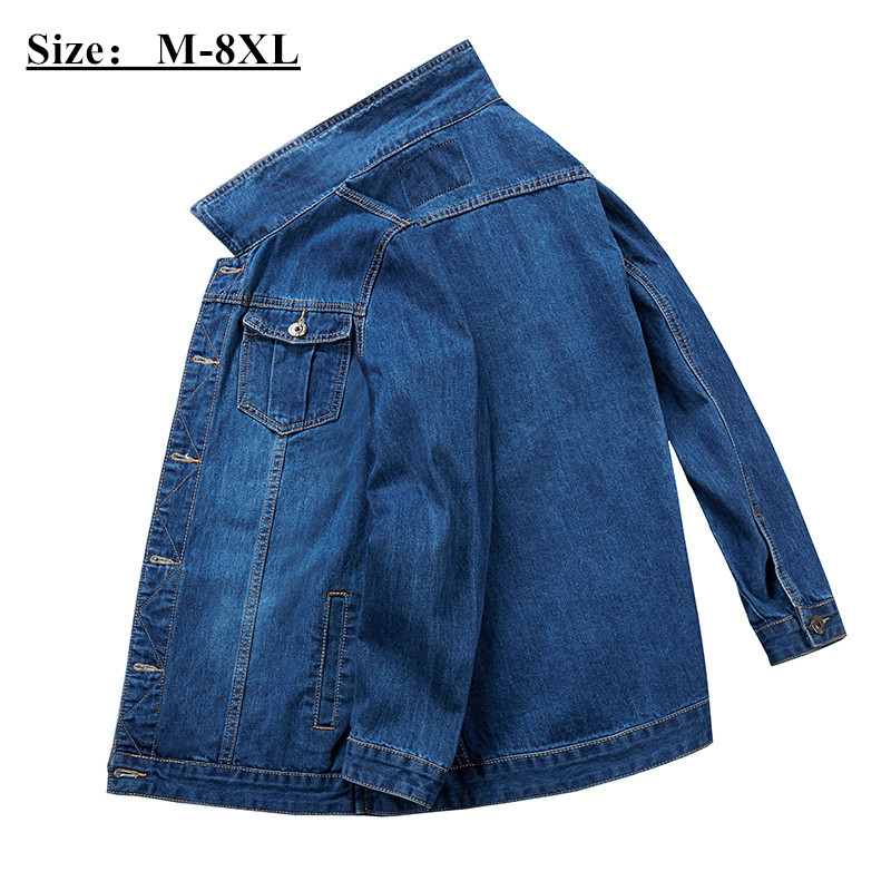 

Plus Size 6XL 7XL 8XL Men Denim Jacket New 95% Cotton Classic Casual Jeans Jackets Fashion Male Streetwear Fat Denim Jackets, Black 7026