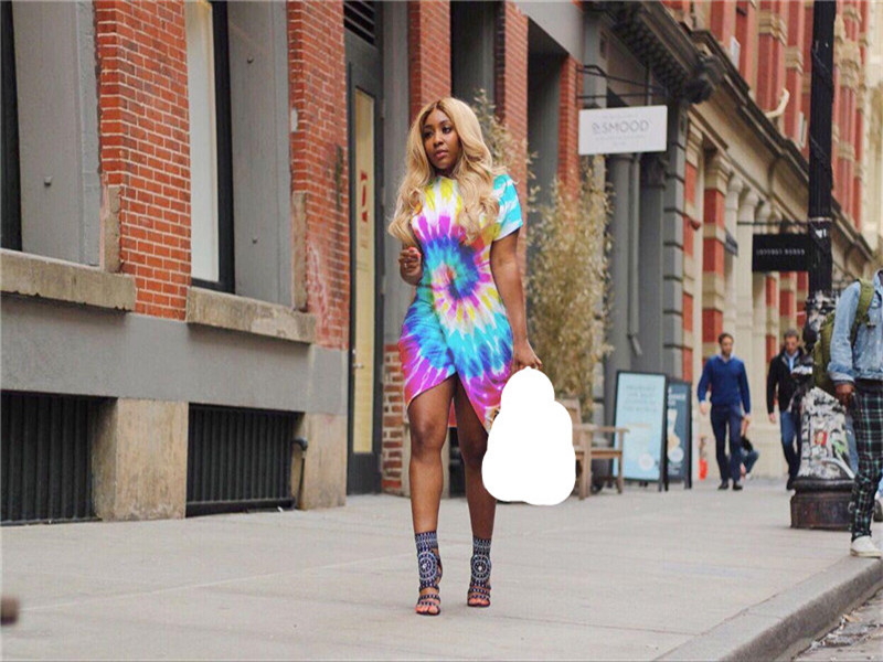 

Rainbow Color Dresses Women Sexy Summer Female Dress Cross Short Sleeved Stylish