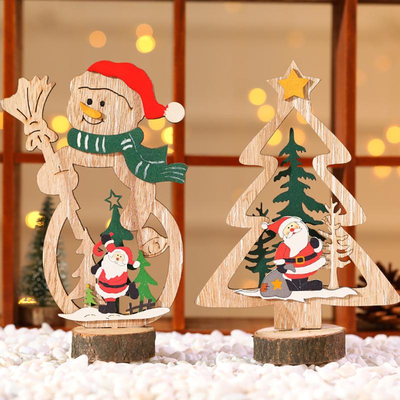 

Wooden Snowman Christmas Tree Desktop Painted Hollow Wood Assembled Decorations Adornos De Navidad Home Bar Xmas Table Ornaments