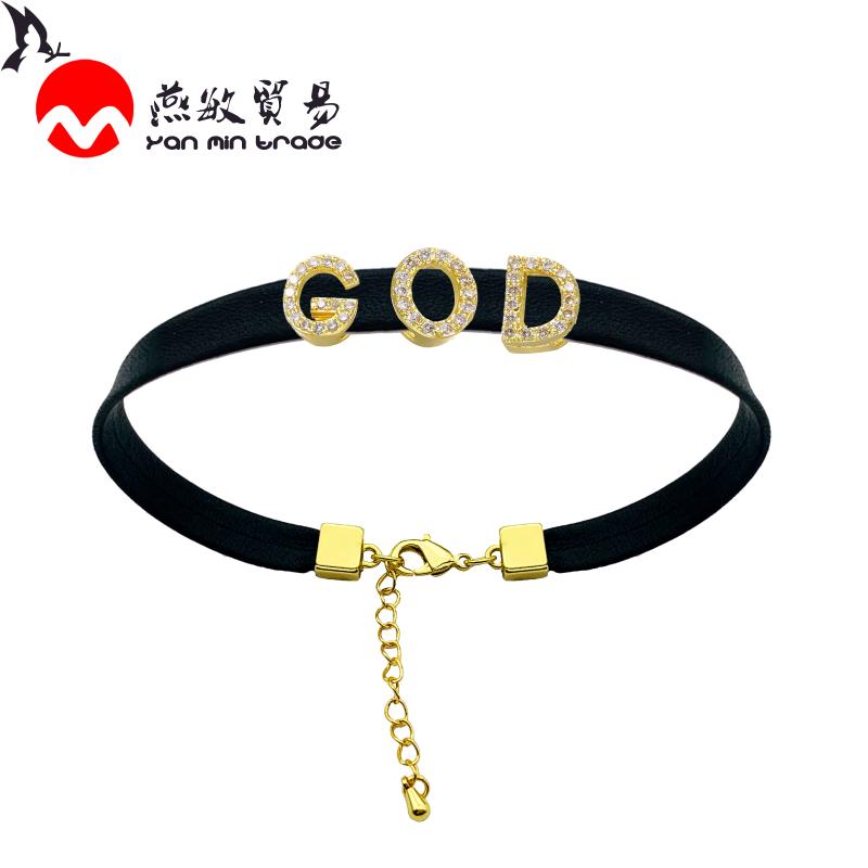 

2020 Fashion Black leather bracelet for Women charm initial letters cubic zircon Adjustable name bracelets Jewelry Gift Mujer