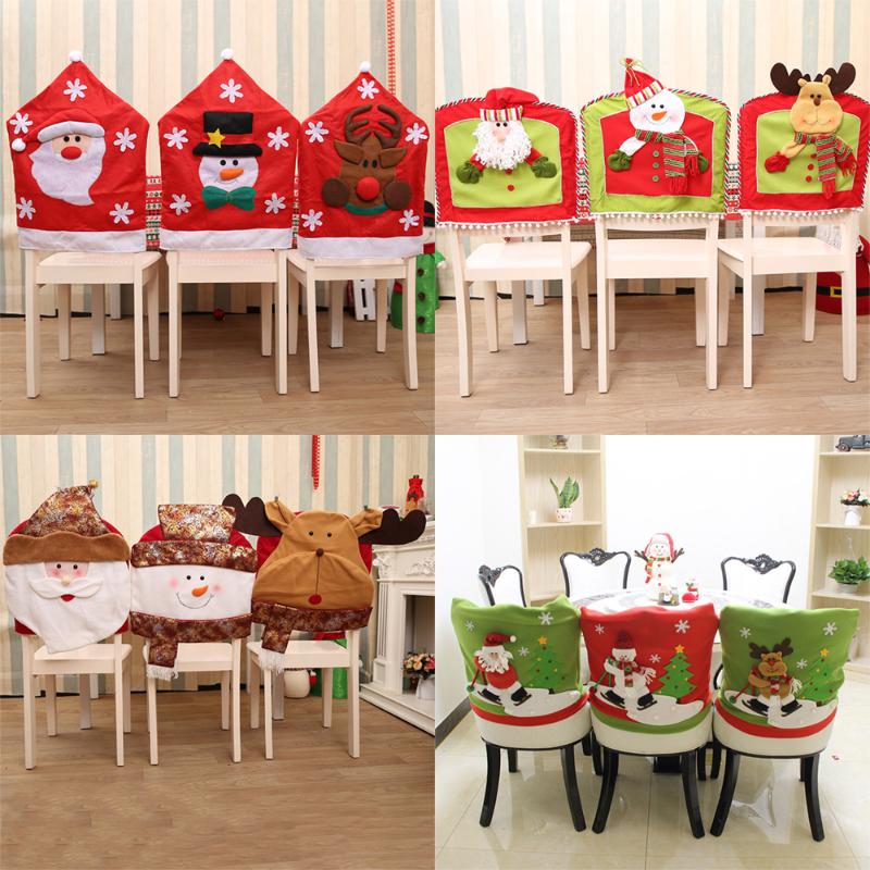 

4/6pcs Santa Claus Decor Christmas Chair Cover Non-woven Fabrics Removable Dining Seat Chair back Covers for Xmas Hotel Banquet