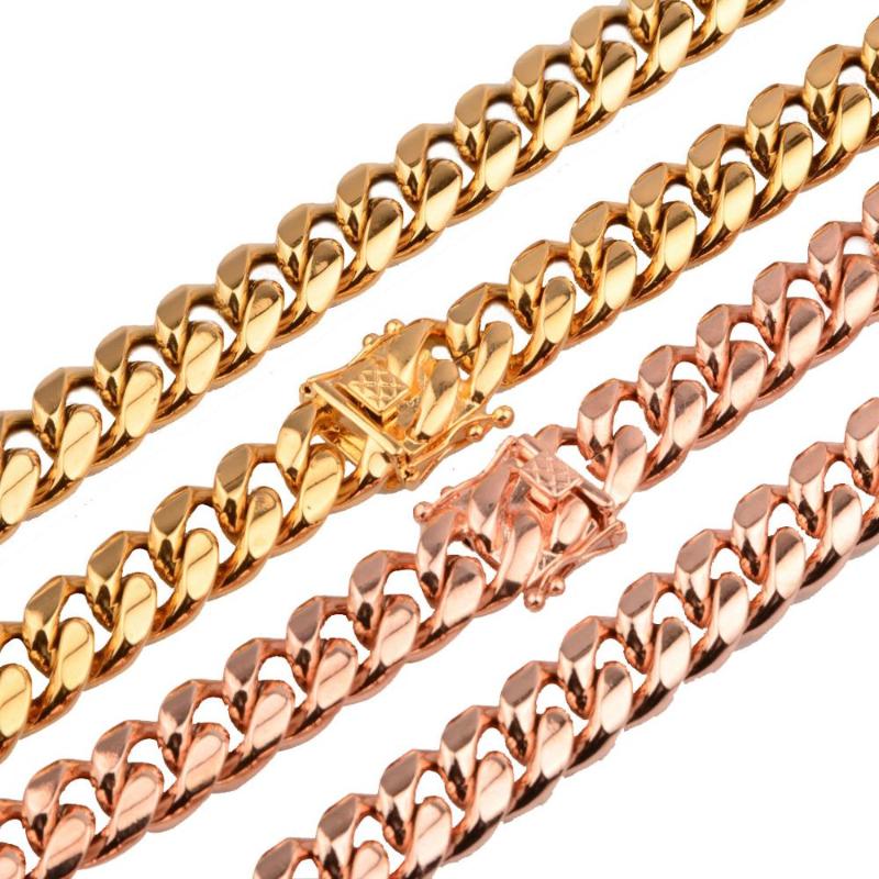 

New Arrival 14mm Rose Gold/Gold Stainless Steel Miami Curb Cuban Chain Necklaces Mens Casting Dragon Lock Clasp jewelry