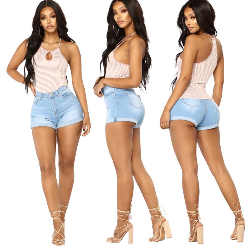 

Summer hot cuffed pants fashion new shorts casual high waist women' jeans stretch solid color slim sexy denim shorts, Ypfs--dk006-1