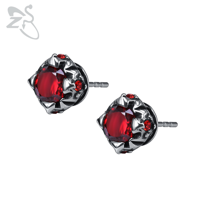 

ZS Red Cubic Zirconia Stud Earrings for Men Women Punk Stainless Steel Jewelry Hip Hop Ear Piercing Jewellry Accessories 2020