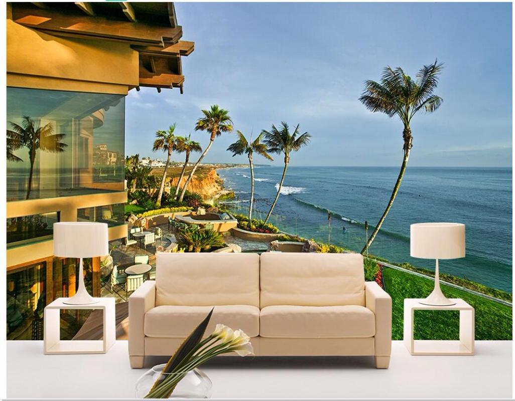 

Custom mural 3d photo wallpaper Seaside villa sea view room home decor 3d wall murals wallpaper for living room wall 3 d, As pic