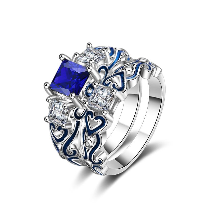 

New Silver Color Ring Classic Exquisite Temperament Female Models Fashion Inlaid Zircon Hand Jewelry Couple Wedding Engagement