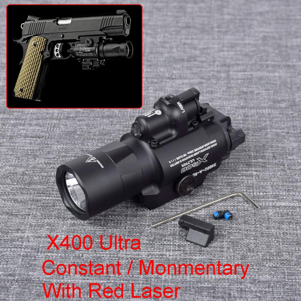 

Tactical LED Light X400 Ultra Flashlight with Red Laser Sight Fit 20mm Rail for Gun Hunting Light X400U