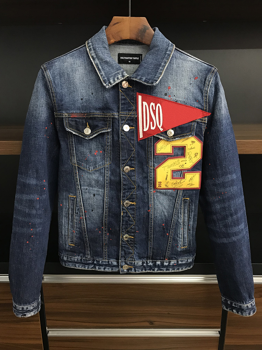 

DSQ denim Jacket men coat dark Blue Casual Denim Jacket cotton Turn-down Collar Long Sleeve Denim Bomber jackets for man 98362