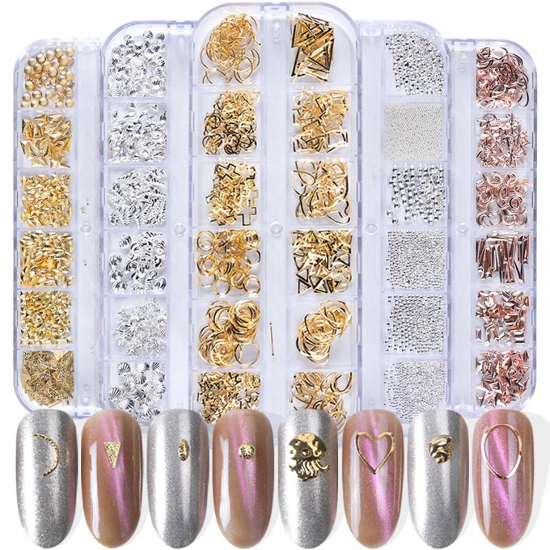 

1 Case Metal Gold Silver Rivets Frame Nail Art Decorations 3D Hollow Oval Rectangle Strass Nail Art Manicure Accessories SA772-1