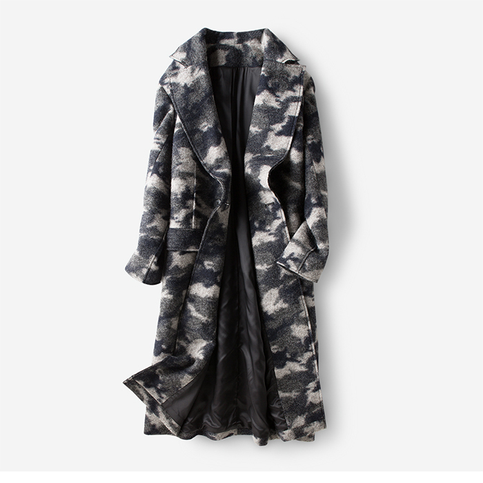 

high grade camouflage pattern woolen women' fashion long overcoat suit-collar double breasted /M/L, Grey camouflage