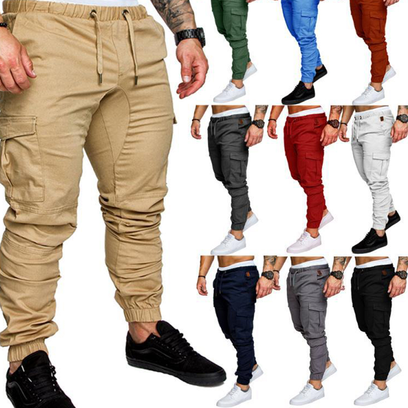 

Men Casual Cargo Pants Autumn New Male Jogger Trousers Solid Fitness Multi-pocket Men's Sportswear Tactical Sweatpants, Black