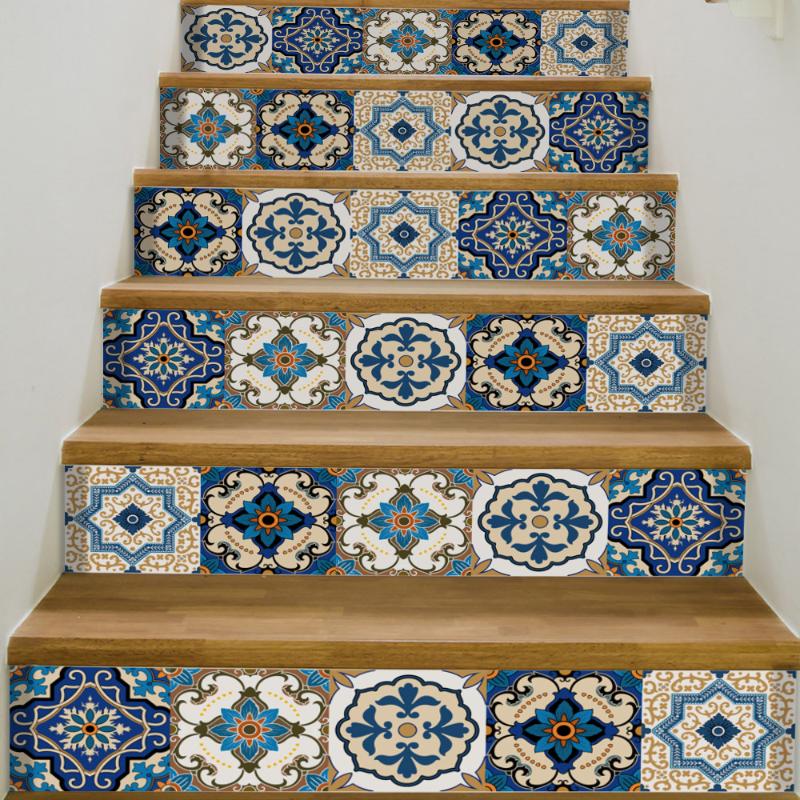 

Funlife 3D Tiles Stairway Stickers,Moroccan Floor Mural Sticker Kitchen Living Room Waterproof Home Stairs Decor Wall Tile Decal
